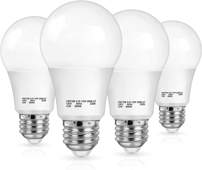 Photo 1 of Dusk to Dawn Light Sensor Bulbs, A19 12W(100 Watt Equivalent) LED Auto On Off Light Bulbs, 1200 Lumens, E26 Base, Daylight White 6000K Smart Sensor Lights Outdoor Indoor for Porch Garage Yard, 4-Pack