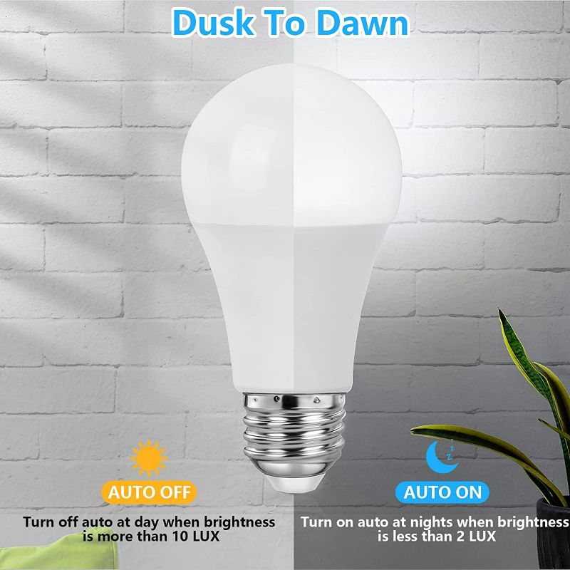 Photo 4 of Dusk to Dawn Light Sensor Bulbs, A19 12W(100 Watt Equivalent) LED Auto On Off Light Bulbs, 1200 Lumens, E26 Base, Daylight White 6000K Smart Sensor Lights Outdoor Indoor for Porch Garage Yard, 4-Pack