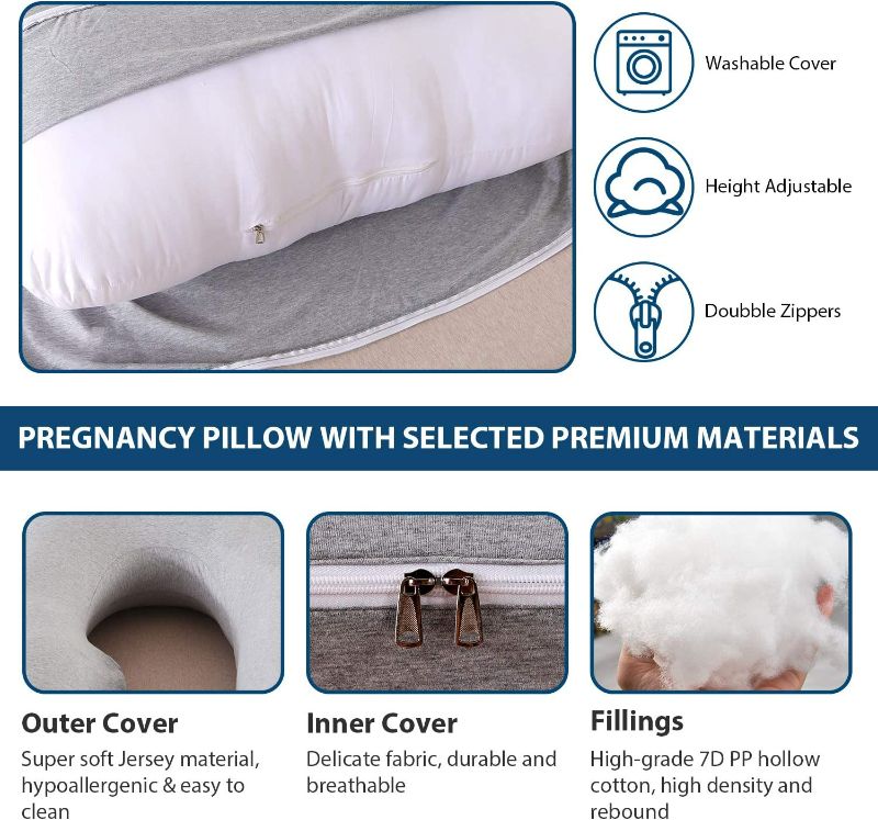 Photo 3 of Elover Pregnancy Must Haves Pregnancy Must Maves Pregnancy Pillow Full Body Maternity Support Pillow for Pregnant Women Washable Jersey Cover Size 57" (Light Gray)