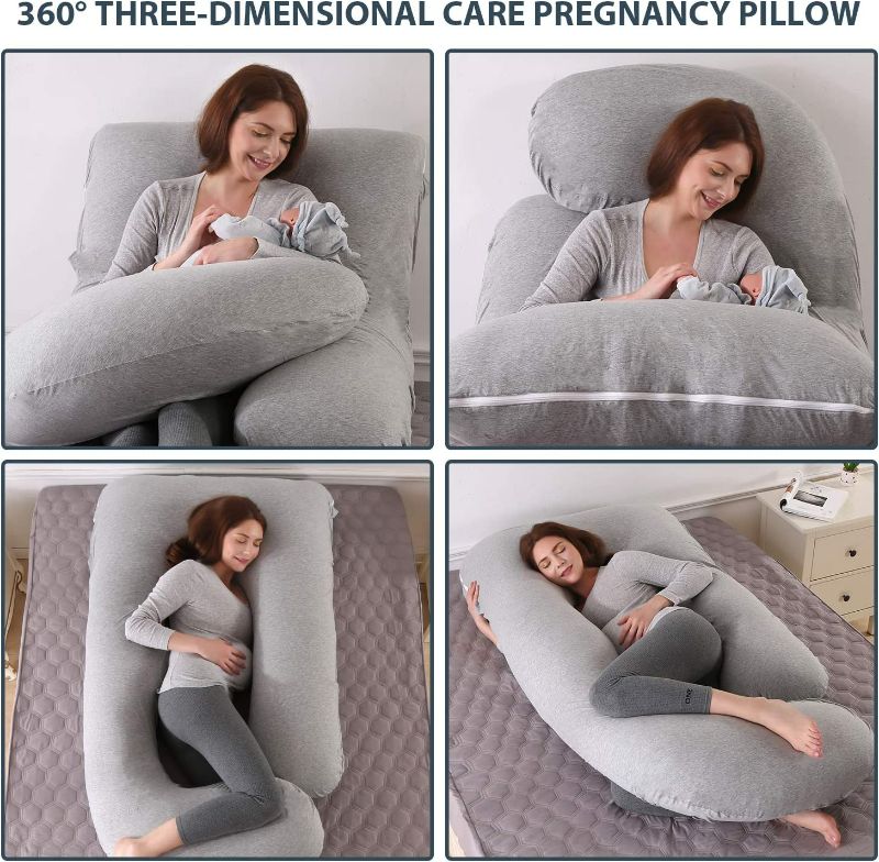 Photo 4 of Elover Pregnancy Must Haves Pregnancy Must Maves Pregnancy Pillow Full Body Maternity Support Pillow for Pregnant Women Washable Jersey Cover Size 57" (Light Gray)
