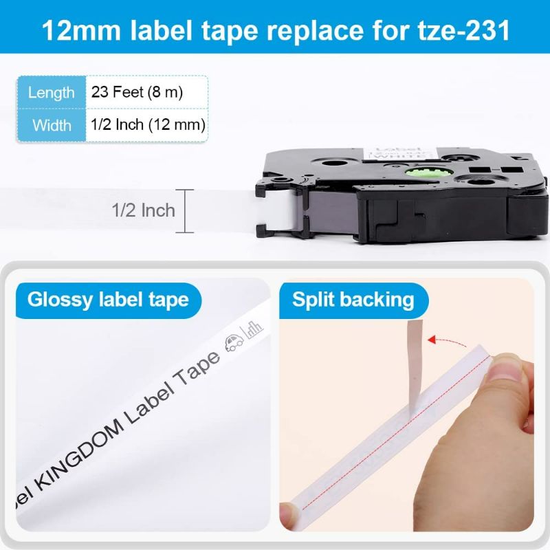 Photo 4 of 4 Pack Label Maker Tape Compatible Brother Label Maker Tape TZe-231 TZe231 12mm 0.47 Inch Laminated White Tape for Brother P-Touch PT-1290 PT-D210 PT-H100 PTD220 PTD600 Labeler, Black on White