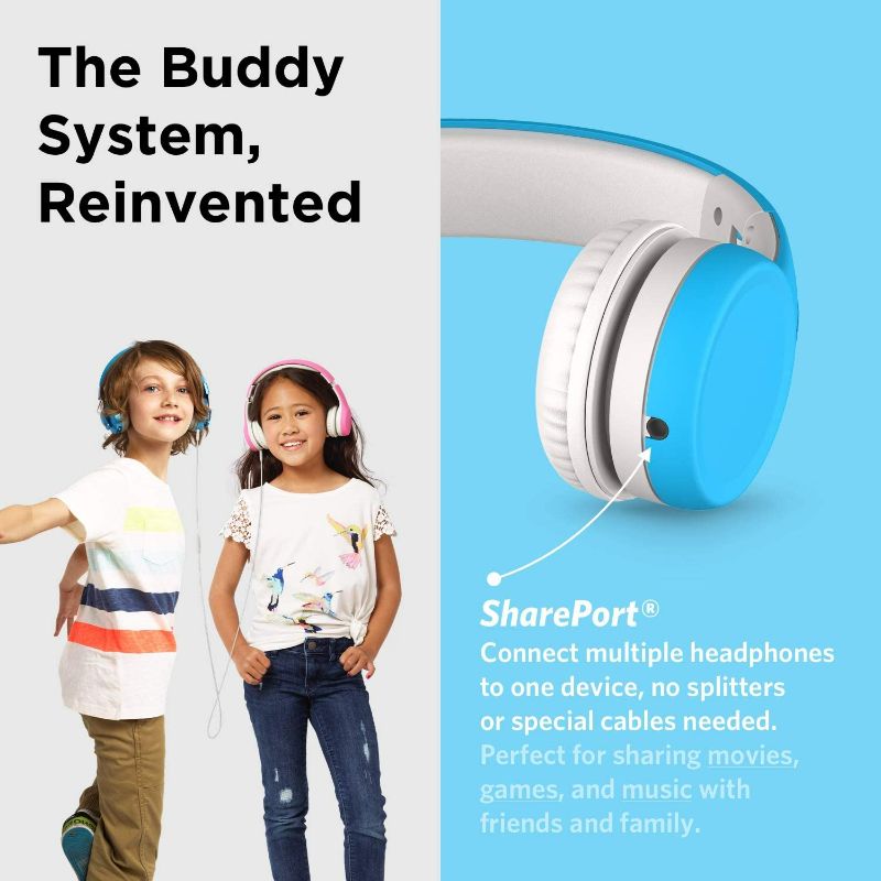 Photo 4 of LilGadgets Connect+ Kids Wired Headphones with Microphone, Volume Limiting for Safe Listening, Adjustable Headband, Cushioned Earpads to Ensure Comfort, for Kids, Toddlers, Boys & Girls, Blue