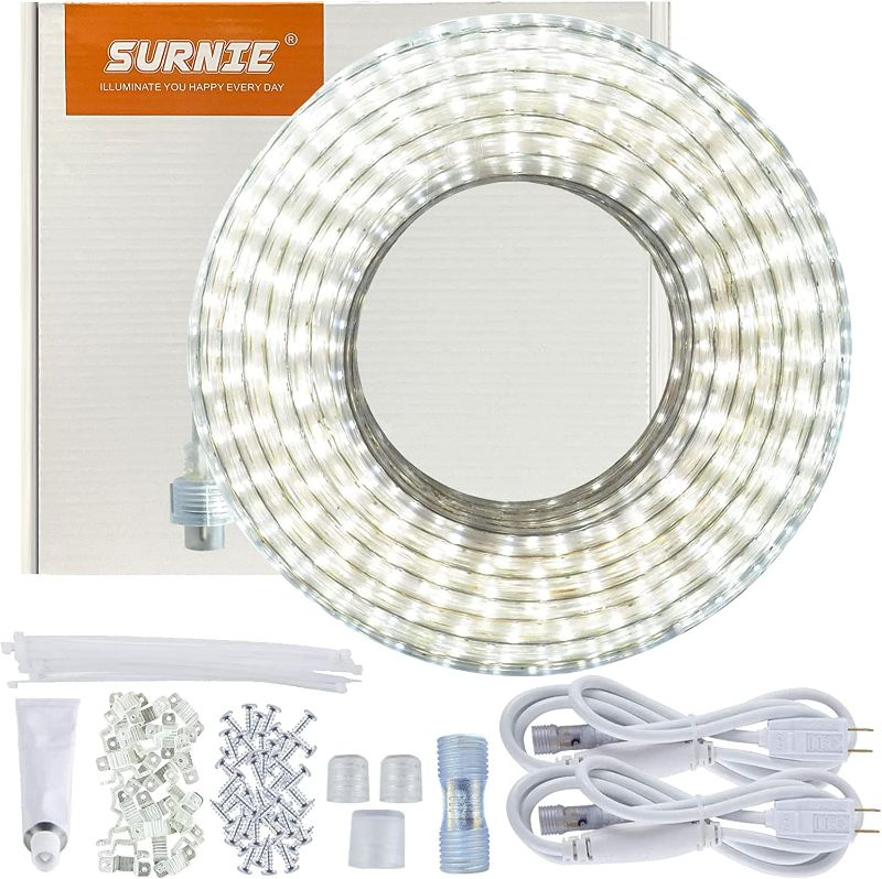 Photo 1 of SURNIE LED Rope Lights Outdoor - Indoor Waterproof Daylight White 50ft 110V Bright Lighting Cuttable Connectable - Cool Clear Flat Strip Light 6000K Flexible - Outside Deck Patio Camping Decor