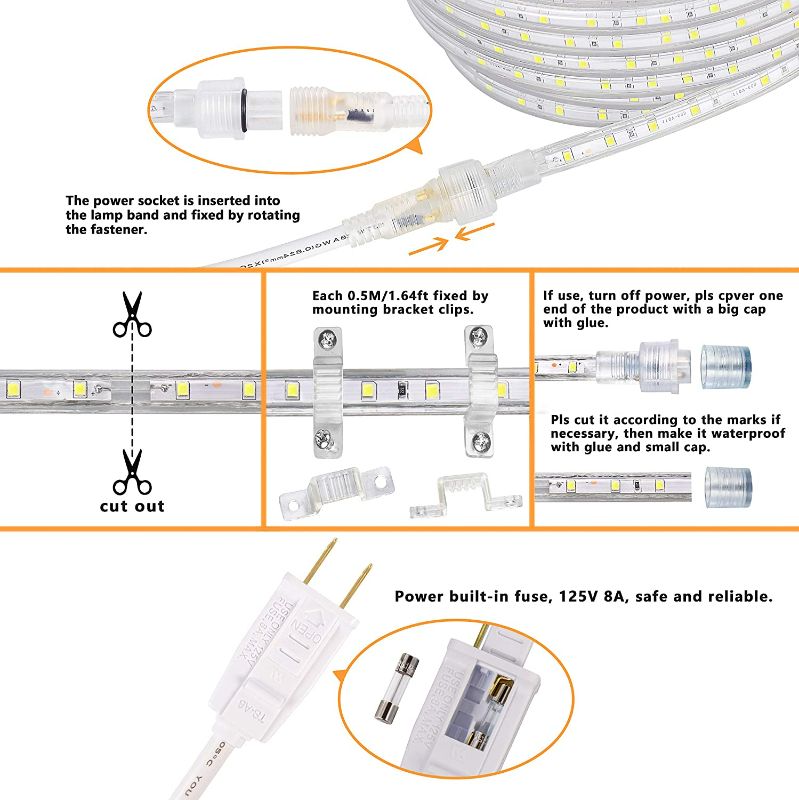 Photo 4 of SURNIE LED Rope Lights Outdoor - Indoor Waterproof Daylight White 50ft 110V Bright Lighting Cuttable Connectable - Cool Clear Flat Strip Light 6000K Flexible - Outside Deck Patio Camping Decor