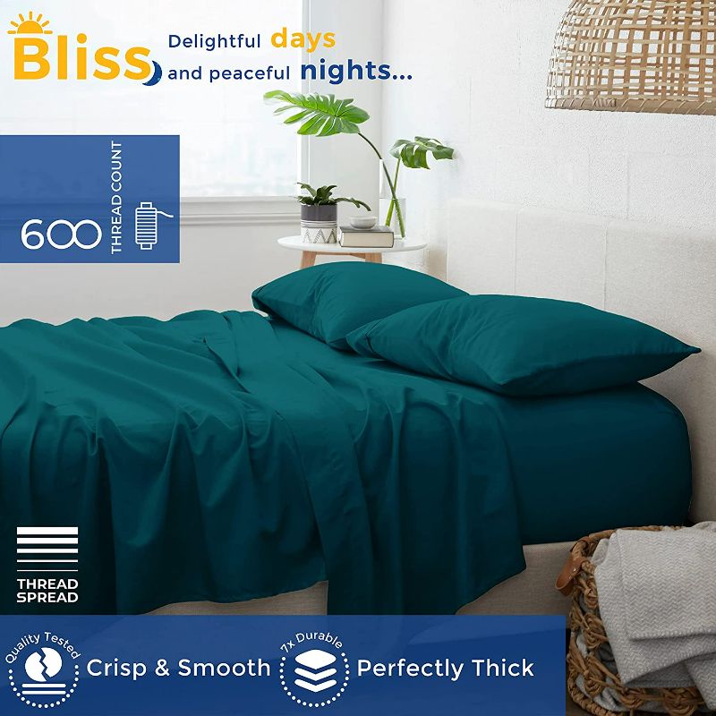 Photo 2 of 600 TC King Size Bed Sheet Set - 100% Cotton Sheets - Silky & Soft Like Egyptian Cotton - Fits Mattress Upto 18'' DEEP Pocket, Sateen Weave 4Pc Bed Sheets - Hotel Quality Cotton Sheets (Teal)