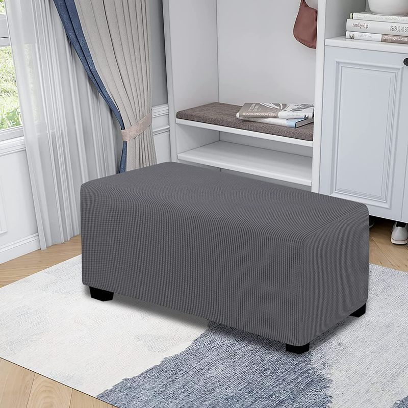 Photo 1 of Easy-Going Stretch Ottoman Cover Folding Storage Stool Furniture Protector Soft Rectangle slipcover with Elastic Bottom(Ottoman Large,Gray)
