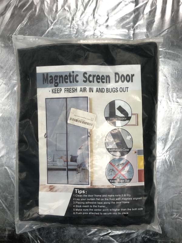 Photo 5 of MAGZO Magnetic Screen Door Fit Door Size 60 x 80 Inch, Actual Screen Size 62" x 81" Reinforced Fiberglass Mesh Curtain with Full Frame Hook&Loop, Grey