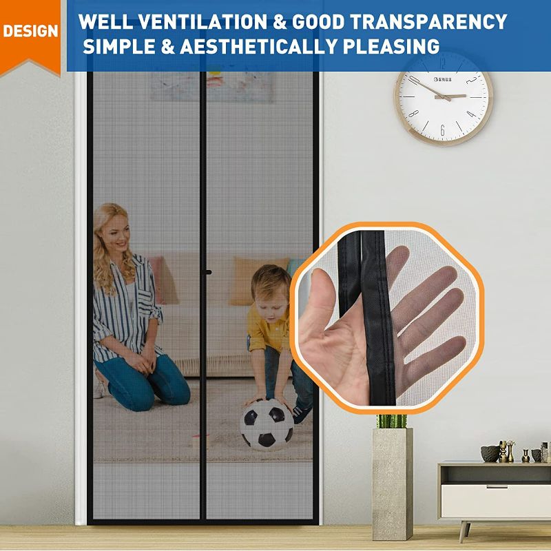 Photo 3 of MAGZO Magnetic Screen Door Fit Door Size 60 x 80 Inch, Actual Screen Size 62" x 81" Reinforced Fiberglass Mesh Curtain with Full Frame Hook&Loop, Grey