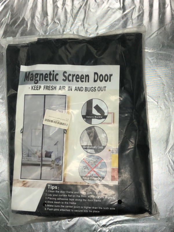 Photo 6 of MAGZO Magnetic Screen Door Fit Door Size 60 x 80 Inch, Actual Screen Size 62" x 81" Reinforced Fiberglass Mesh Curtain with Full Frame Hook&Loop, Grey