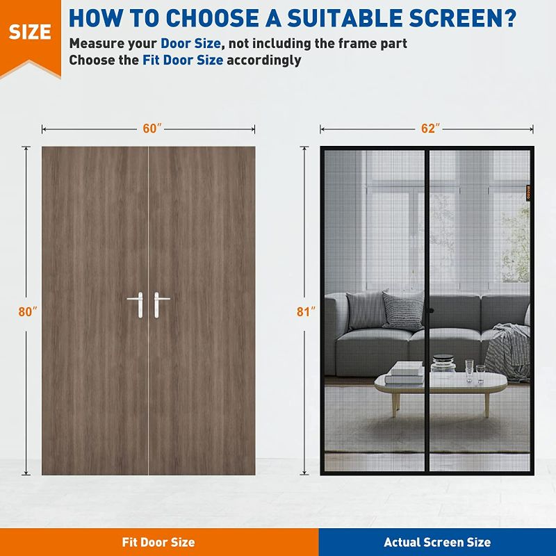 Photo 2 of MAGZO Magnetic Screen Door Fit Door Size 60 x 80 Inch, Actual Screen Size 62" x 81" Reinforced Fiberglass Mesh Curtain with Full Frame Hook&Loop, Grey