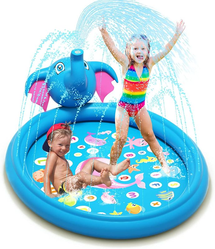 Photo 1 of Foayex Kiddie Inflatable Sprinkler Pool, 3 in 1 Elephant Splash Pad for Kids, 65'' x 51" Baby Wading Pool for Swimming Learning, Outside Water Toys Gifts for Boys Girls 2 3 4 5 + Years Old