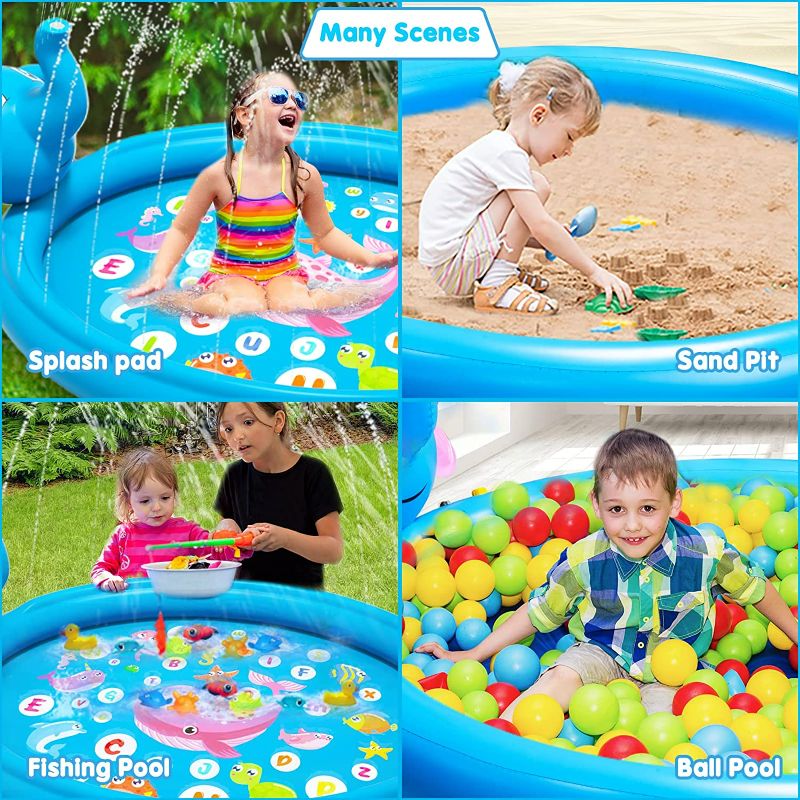 Photo 2 of Foayex Kiddie Inflatable Sprinkler Pool, 3 in 1 Elephant Splash Pad for Kids, 65'' x 51" Baby Wading Pool for Swimming Learning, Outside Water Toys Gifts for Boys Girls 2 3 4 5 + Years Old