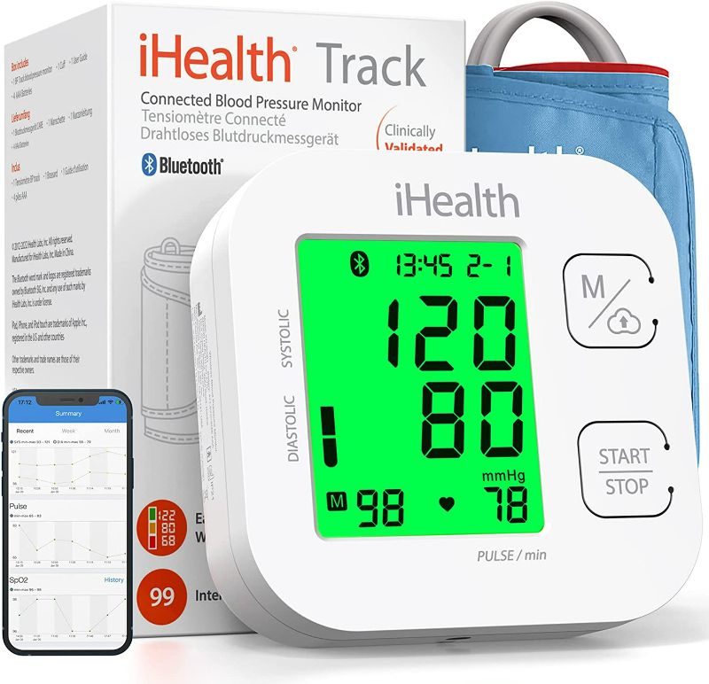 Photo 1 of iHealth Track Smart Upper Arm Blood Pressure Monitor, Adjustable Cuff Large Arm Friendly, Bluetooth Blood Pressure Machine, App-Enabled for iOS & Android