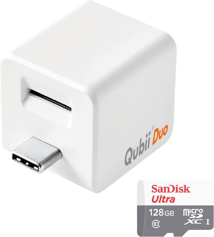 Photo 1 of MAKTAR 128GB Qubii Duo USB-C Flash Drive(White), Auto Backup While Charging, MFi Certified Compatible with iPhone/iPad/Android, Photo Storage/Stick with File Organizer APP