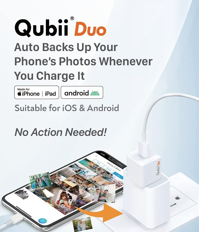 Photo 2 of MAKTAR 128GB Qubii Duo USB-C Flash Drive(White), Auto Backup While Charging, MFi Certified Compatible with iPhone/iPad/Android, Photo Storage/Stick with File Organizer APP