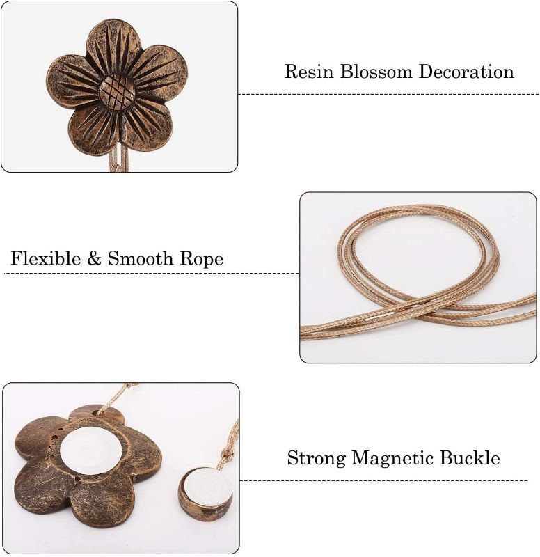 Photo 3 of Lewondr Magnetic Curtain Tie, 1 Pair Vintage Resin Flower Curtain Drapery Holdback Window Curtain Decorative Buckle Holder for Home Cafe Balcony - Coffee
