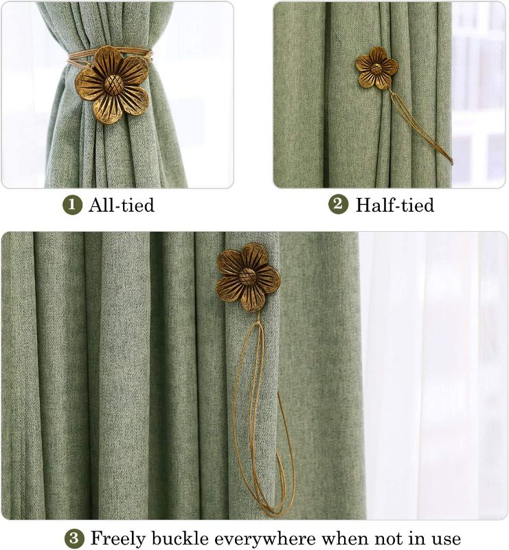 Photo 2 of Lewondr Magnetic Curtain Tie, 1 Pair Vintage Resin Flower Curtain Drapery Holdback Window Curtain Decorative Buckle Holder for Home Cafe Balcony - Coffee
