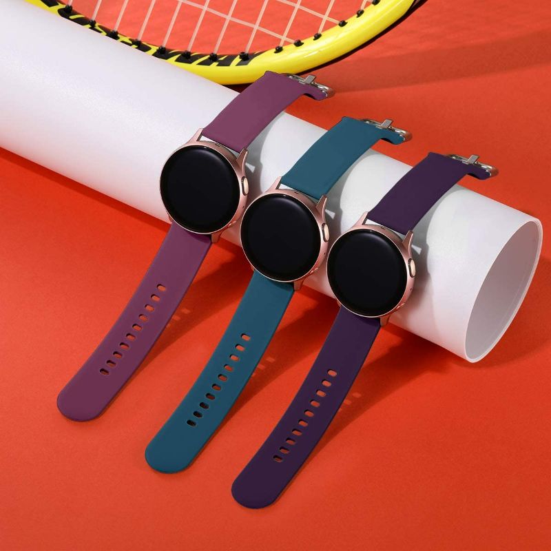 Photo 2 of Lerobo Compatible with Samsung Galaxy Active 2 Watch Bands 44mm 40mm, Galaxy Watch Active Bands, Galaxy Watch bands 42mm, 20mm Silicone Sport Strap,3 Pack,Large,Purple,Slate Blue,Wine