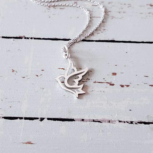 Photo 1 of Dove Bird Charm Sterling Silver ACCENTED  BY SWAROVSKI CRYSTAL PEARL Necklace, 18" (small size)