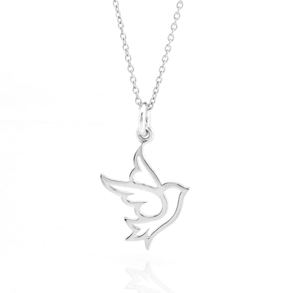 Photo 1 of Dove Bird Charm Sterling Silver ACCENTED  BY SWAROVSKI CRYSTAL PEARL Necklace, 18" (small size)