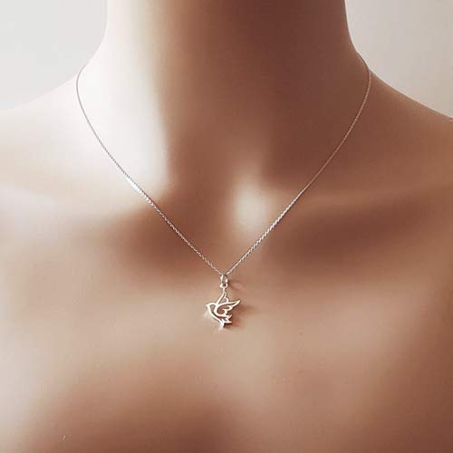 Photo 4 of Dove Bird Charm Sterling Silver ACCENTED  BY SWAROVSKI CRYSTAL PEARL Necklace, 18" (small size)