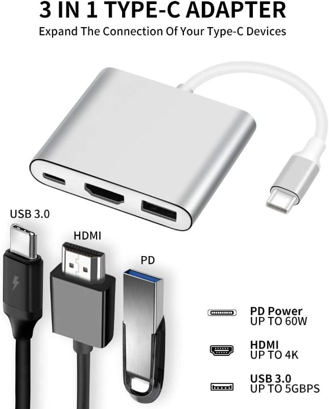 Photo 2 of Seadream USB C HDMI Hub,USB C Digital AV Multiport Adapter, USB Type C to HDMI,USB Type C to USB 3.0 Hub, USB-C Female Charger Converter (Gun Black)