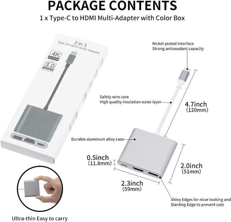 Photo 4 of Seadream USB C HDMI Hub,USB C Digital AV Multiport Adapter, USB Type C to HDMI,USB Type C to USB 3.0 Hub, USB-C Female Charger Converter (Gun Black)