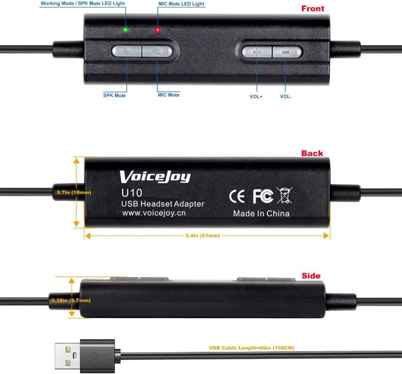 Photo 2 of VoiceJoy U10 RJ9 to USB Cable for Jabra pro900,pro920,pro925,pro930,pro935