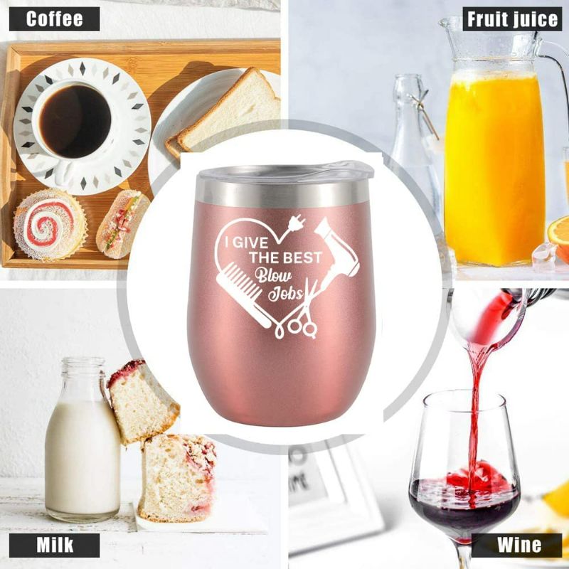 Photo 2 of I Give the Best Blow Jobs Tumbler with Lid Double Wall Stainless Steel Vacuum Insulated Coffee Mug 12 oz Wineglass Funny Christmas Drinking Cup Birthday Holiday Gifts for Hairdresser Sister Friend