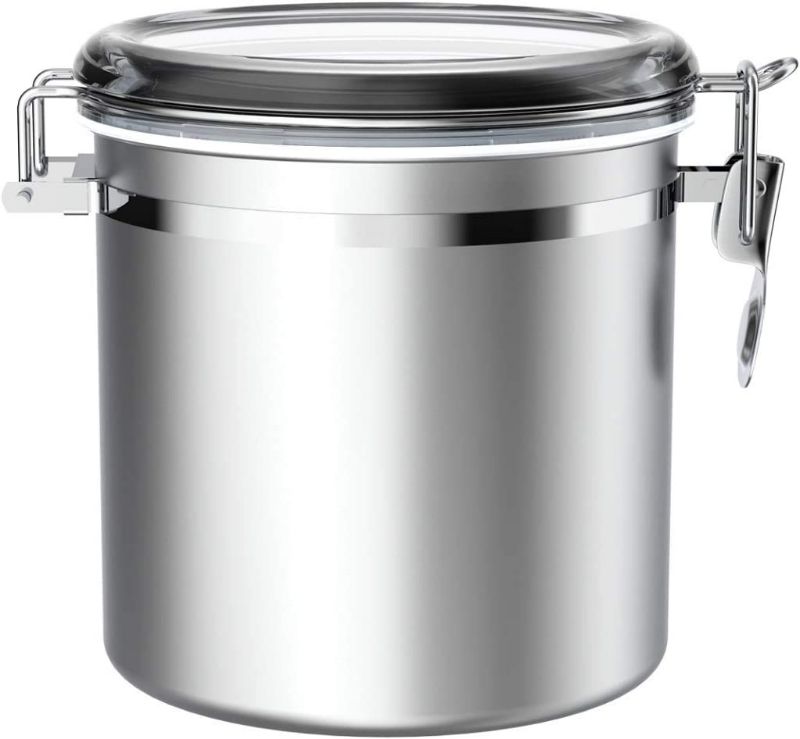 Photo 1 of Stainless Steel Airtight Canister for Kitchen, ENLOY Large Flour Coffee Bean Tea Cereal Sugar Cookie Metal Food Storage Canisters with Clear Lid and Sturdy Locking Clamp