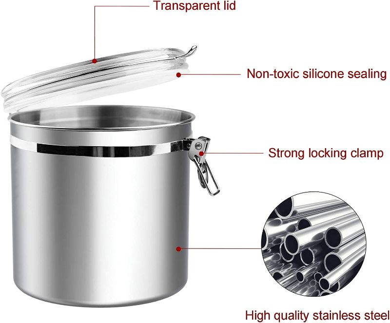 Photo 2 of Stainless Steel Airtight Canister for Kitchen, ENLOY Large Flour Coffee Bean Tea Cereal Sugar Cookie Metal Food Storage Canisters with Clear Lid and Sturdy Locking Clamp