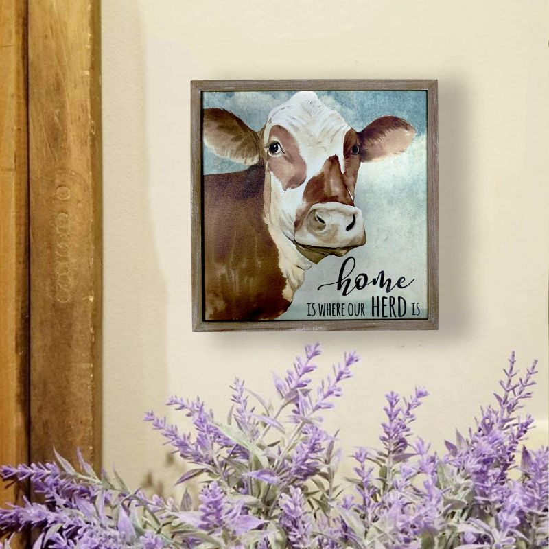 Photo 2 of HOMirable Wall Decor Rustic Home Sign Animal Country Farmhouse Print Picture Canvas Vintage Wall Art Plaque Decoration for Kitchen Bedroom Bathroom 11.8" x 11.8" (COW)