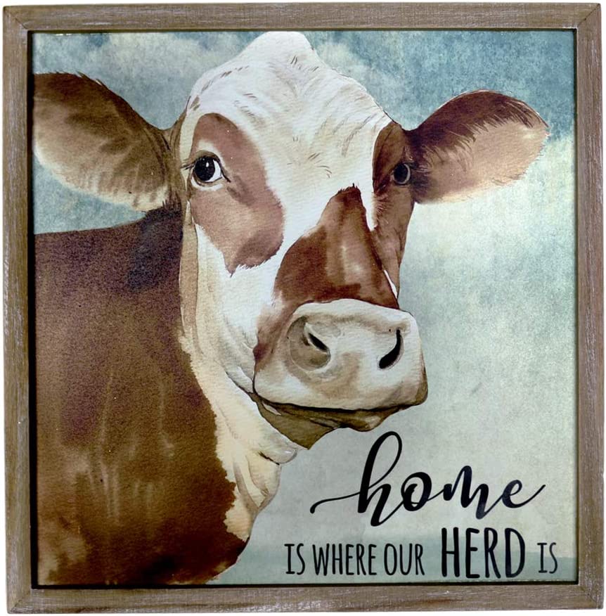 Photo 1 of HOMirable Wall Decor Rustic Home Sign Animal Country Farmhouse Print Picture Canvas Vintage Wall Art Plaque Decoration for Kitchen Bedroom Bathroom 11.8" x 11.8" (COW)