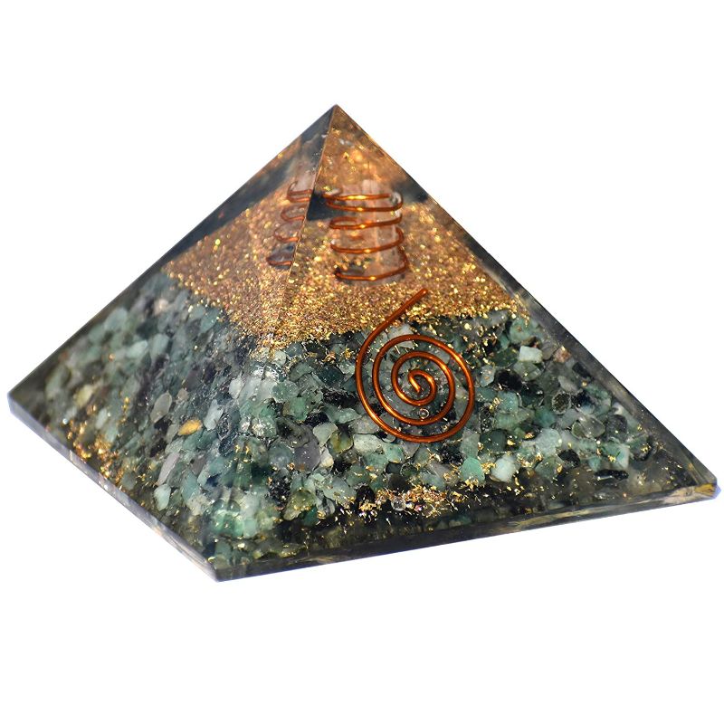 Photo 1 of Orgonite Shop Emerald Quartz Orgone Pyramid, Orgonite Pyramid for Vastu Correction, Chakra Stone Healing Crystal with Powerful Emerald, Protective Orgone with Crystal Quartz Point 