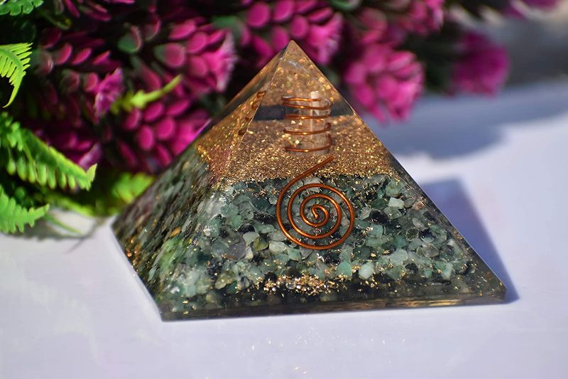 Photo 3 of Orgonite Shop Emerald Quartz Orgone Pyramid, Orgonite Pyramid for Vastu Correction, Chakra Stone Healing Crystal with Powerful Emerald, Protective Orgone with Crystal Quartz Point 