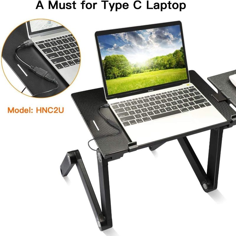Photo 3 of HUANUO Adjustable Laptop Stand, Portable Laptop Table Stand with 2 CPU Cooling Fans, Ergonomic Lap Desk TV Bed Tray Standing Desk black