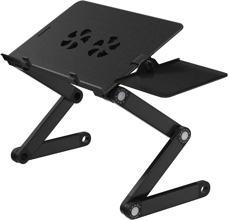 Photo 1 of HUANUO Adjustable Laptop Stand, Portable Laptop Table Stand with 2 CPU Cooling Fans, Ergonomic Lap Desk TV Bed Tray Standing Desk black