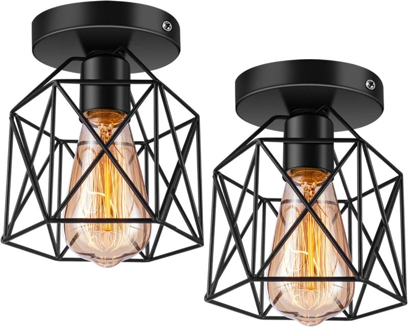 Photo 1 of Licperron Hallway Light Fixtures Ceiling Mount, E26 E27 Retro Black Industrial Semi Flush Mount Ceiling Light for Porch Hallway Kitchen Farmhouse Lighting, 2 Pack, RV Light Fixtures, UL Approval