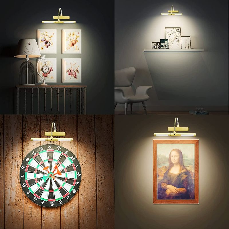 Photo 3 of BIGLIGHT Wireless Battery Powered Bright LED Picture Light with Remote Control, 13 Inch Swivel Light Head with 3 Lighting Modes, Dimmable Lamp for Painting Photo Portrait Art Picture Frame, Gold