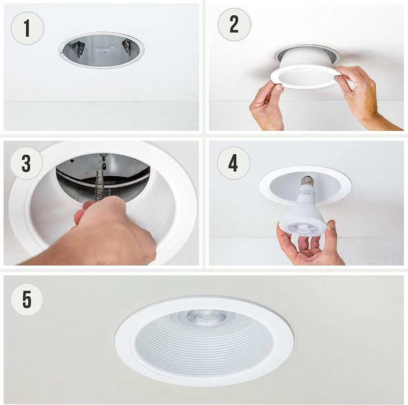 Photo 4 of [12-Pack] PROCURU 6" Metal Recessed Can Light Trim Cover, Step Baffle with Ring, White