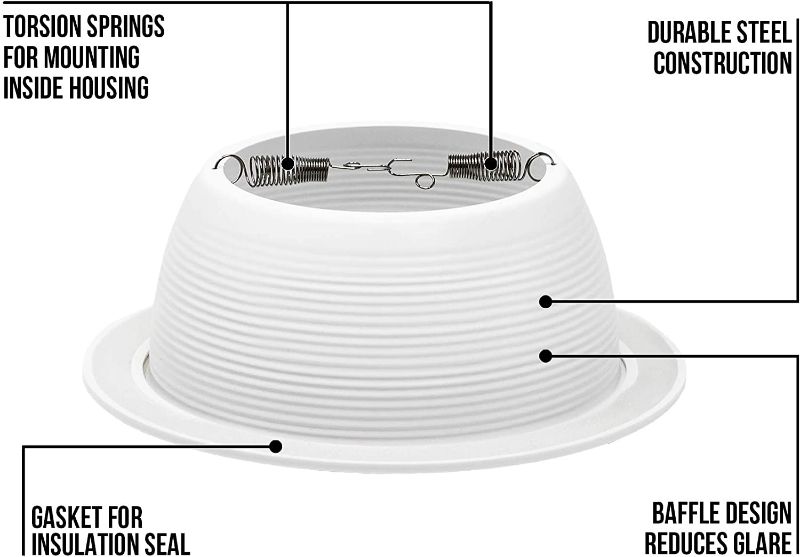 Photo 2 of [12-Pack] PROCURU 6" Metal Recessed Can Light Trim Cover, Step Baffle with Ring, White