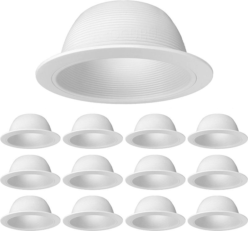 Photo 1 of [12-Pack] PROCURU 6" Metal Recessed Can Light Trim Cover, Step Baffle with Ring, White