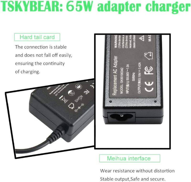 Photo 3 of 19V AC Adapter Power Cord Monitor for Acer LCD H236HL SA230 G276HL S230HL G246HL G206HQL S271HL S240HL G236HL S220HQL S202HL; Aspire E15 N15Q1 N16Q2 E5 E5-575 E5-521 R3 R3-471 Laptop Charger
