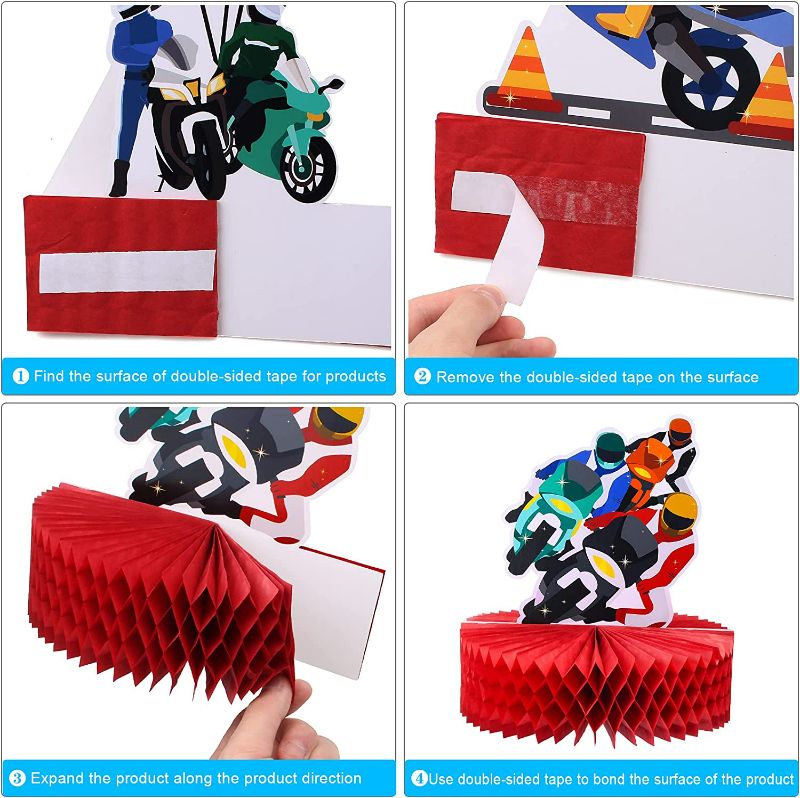 Photo 5 of Kyson 7 Pieces Dirt Bike Motorcycle Racing theme Party Decoration Motocross Game Table Centerpieces Honeycomb for Man’s or Boy’s Happy Birthday Party Supplies