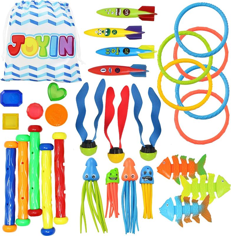 Photo 1 of JOYIN 28 Pcs Diving Pool Toys for Kids Ages 3-12 Jumbo Set with Storage Bag Pool Games Summer Swim Water FishToys
