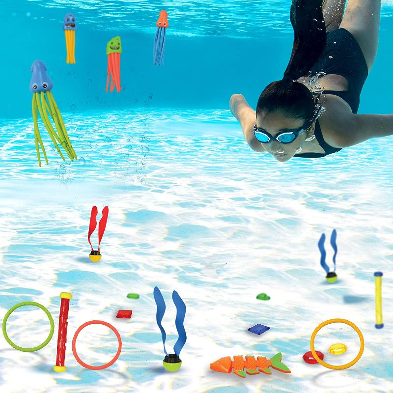 Photo 3 of JOYIN 28 Pcs Diving Pool Toys for Kids Ages 3-12 Jumbo Set with Storage Bag Pool Games Summer Swim Water FishToys