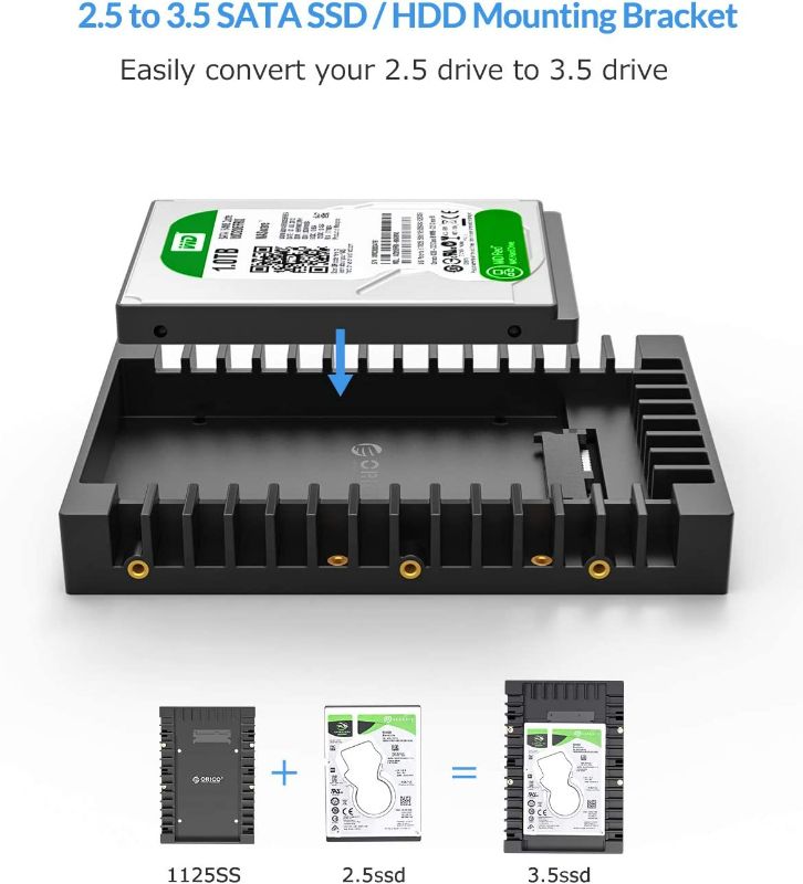 Photo 2 of ORICO 2.5 SSD SATA to 3.5 Hard Drive Adapter Internal Drive Bay Converter Mounting Bracket Caddy Tray for 7 / 9.5 / 12.5mm 2.5 inch HDD / SSD with SATA III Interface(1125SS)