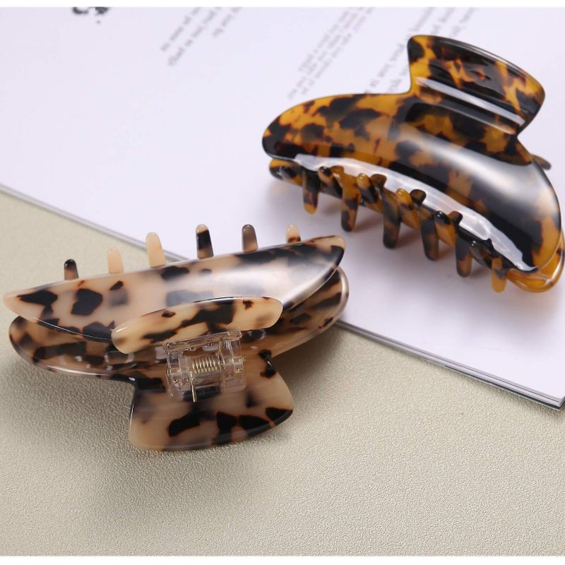 Photo 5 of 2 Big & 2 Small Hair Claw Clips Tortoise Shell Nonslip for Women,Strong Hold Hair Jaw Clips Clamp for Thin Thick Hair, 2 Color Available(4 Pack)