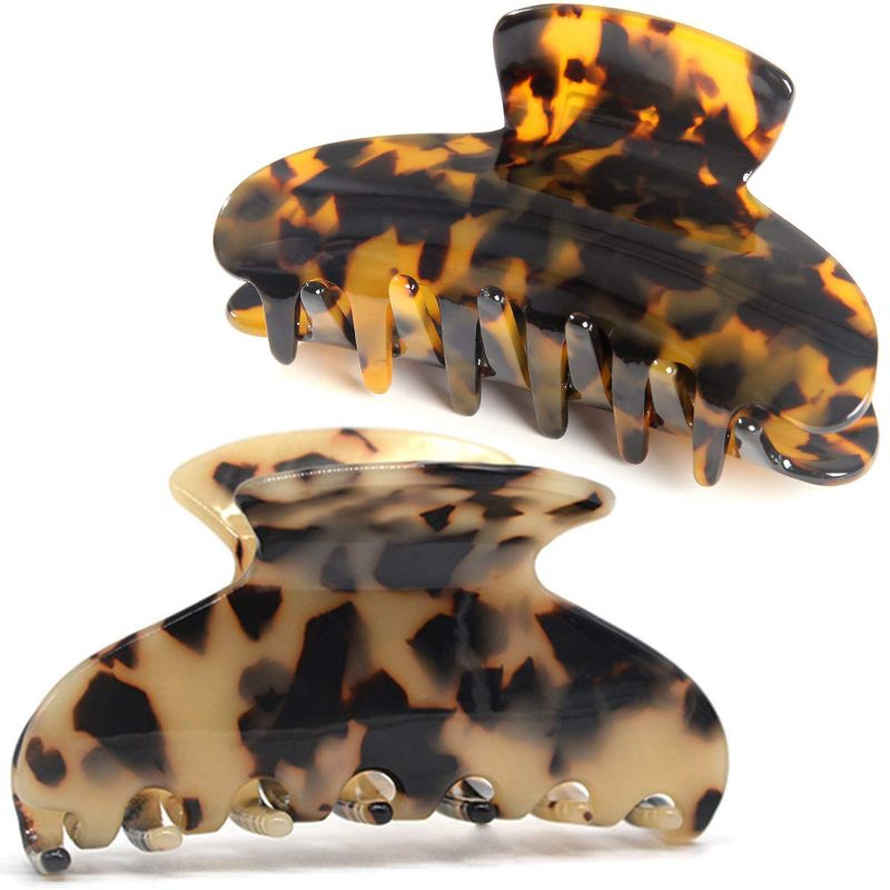 Photo 1 of 2 Big & 2 Small Hair Claw Clips Tortoise Shell Nonslip for Women,Strong Hold Hair Jaw Clips Clamp for Thin Thick Hair, 2 Color Available(4 Pack)