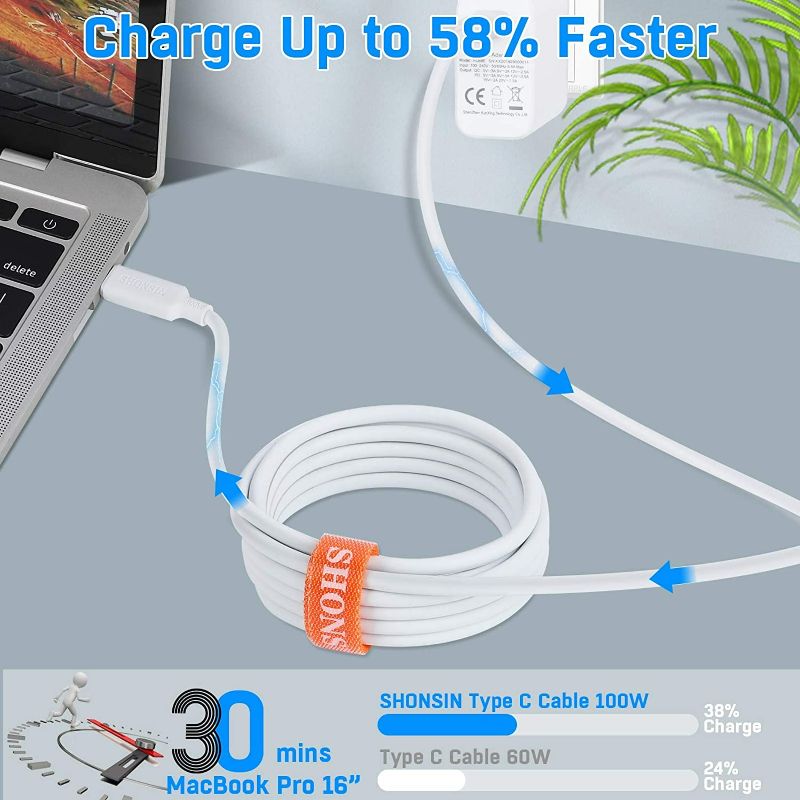 Photo 3 of USB C to USB C 100W?3-Pack 6.6ft/2m?SHONSIN Super Fast Charging USB C Cable 20V 5A, E-Marker Chip Built-in, 480 Mbps Data Transfer, for Apple MacBook, iPad Pro/Air, Google Pixel WHITE